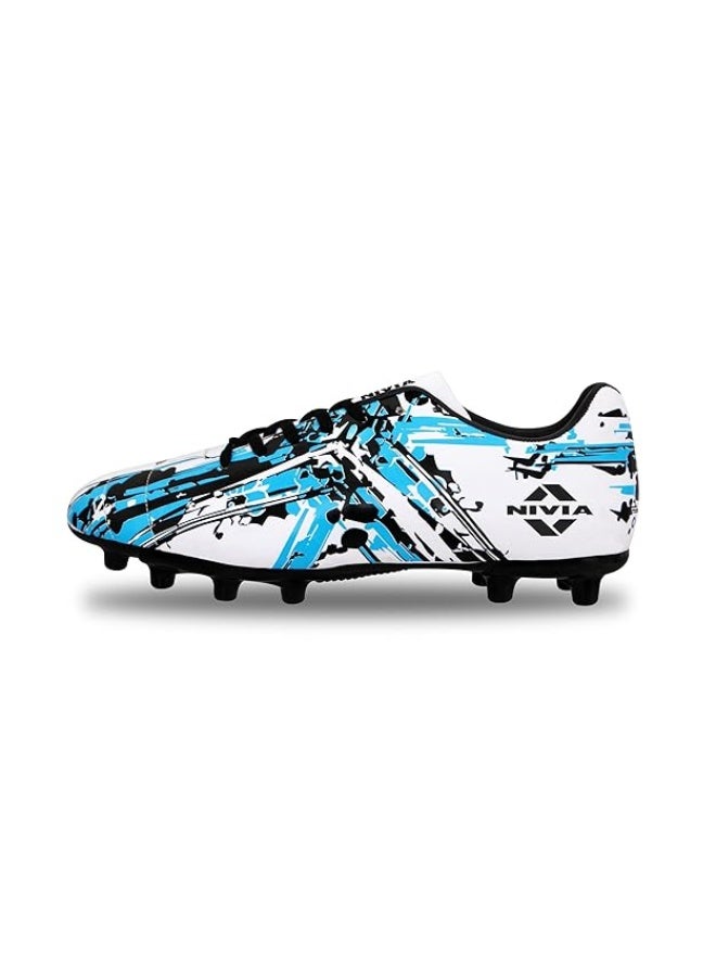 Nivia Storm Football Shoe for Mens, TPU Sole with PVC Synthetic Leather Upper for Hard and Grassy Surfaces Suitable for Sports, Die Cut Soft Cushion, Light Weight Insole (White) UK - 11 - Image 1