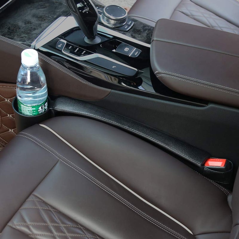 Supin 2 Prices Car Seat Gap Filler Pad PU Leather Console Side Pocket Organizer and one Cup for Cellphone Wallet Coin Key (Black) - Image 3