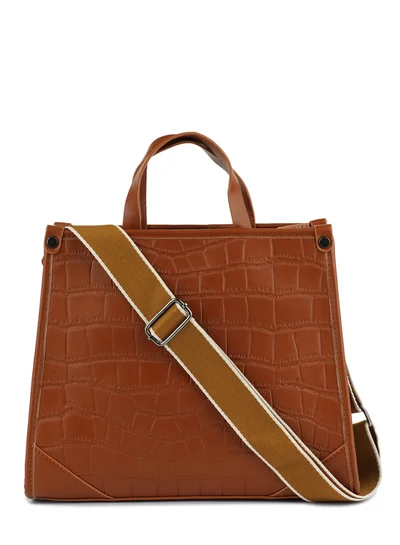 London Rag Croco Faux Leather Hand Bag in Brown