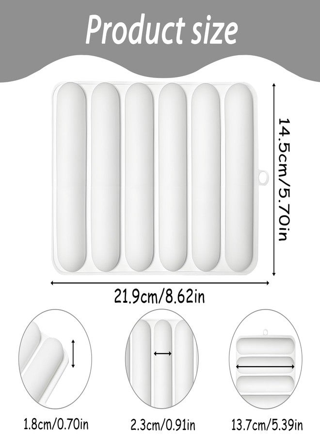 Fchil Silicone Eclair Mold, 6-Cavity Hot Dog Bun Pan, Finger Biscuit Baking Tray for Chocolate Cracker Bar, White, Set of 2 - Image 2