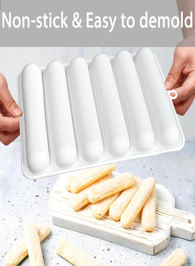 Fchil Silicone Eclair Mold, 6-Cavity Hot Dog Bun Pan, Finger Biscuit Baking Tray for Chocolate Cracker Bar, White, Set of 2 - Image 3