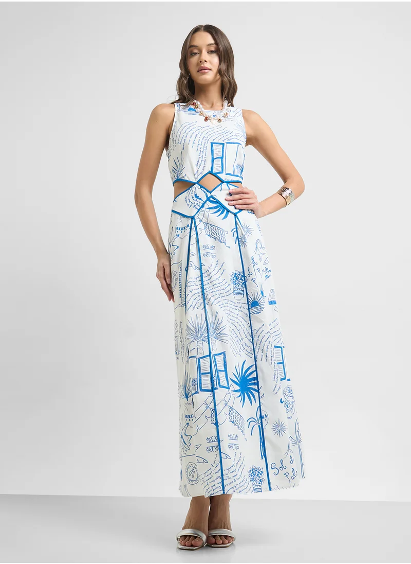Never fully Dressed Printed Cut Out Detailed Dress