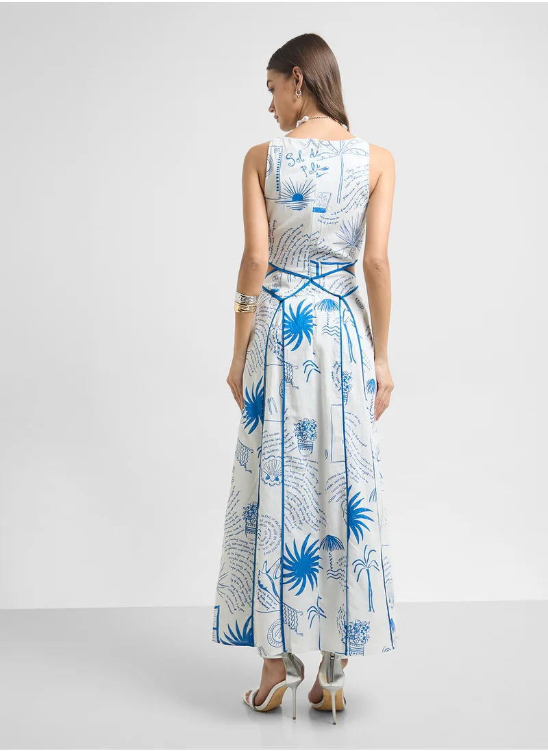 Never fully Dressed Printed Cut Out Detailed Dress