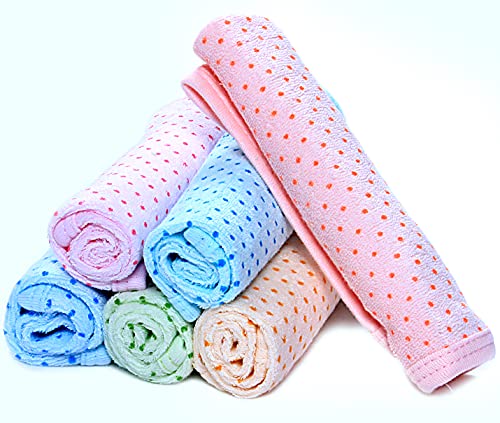 MOM CARE Cotton Terry Face Towels for Newborn Baby Wash Cloth for Babies Extra Soft Napkins Reusable Hankies Ideal for Infants Toddlers (Pack of 6) Multi Color - Image 1