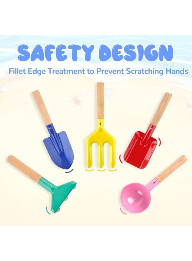 5Pcs Kids Metal Garden & Beach Tool Set, Dual-Use as Toddler Sandbox Toys & Gardening Tools, Rust-Proof Smooth Edge Outdoor Toys for Sandcastle Building, Backyard Gardening & Beach Play - Image 2