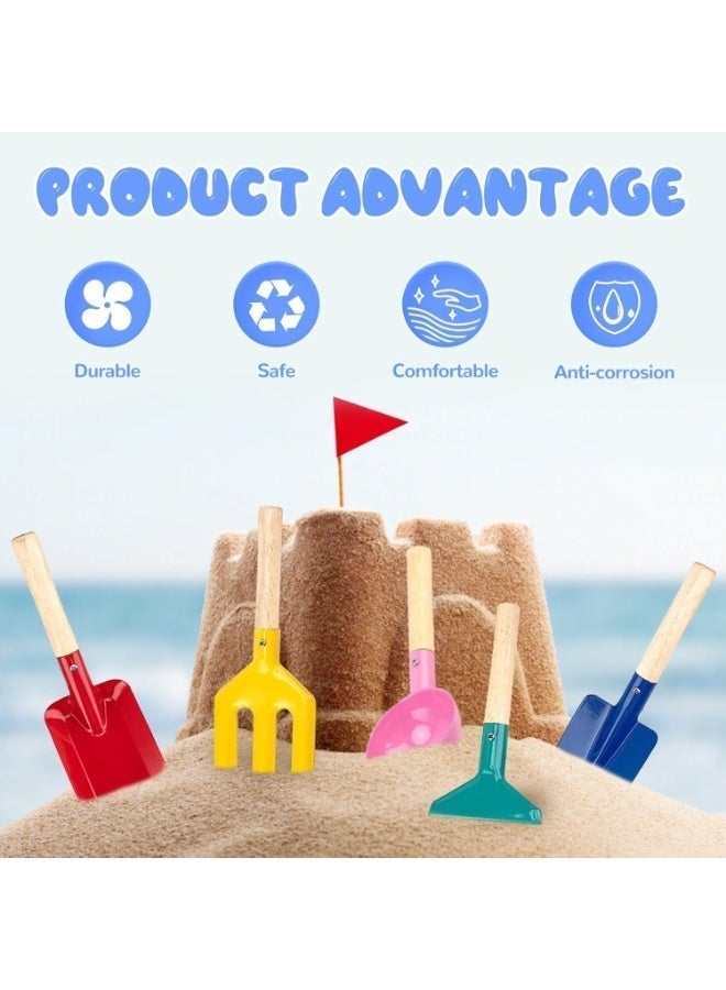 5Pcs Kids Metal Garden & Beach Tool Set, Dual-Use as Toddler Sandbox Toys & Gardening Tools, Rust-Proof Smooth Edge Outdoor Toys for Sandcastle Building, Backyard Gardening & Beach Play - Image 4