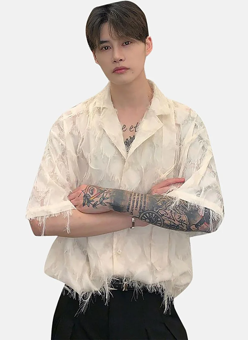 YUNIQEE White Textured Relaxed Shirt