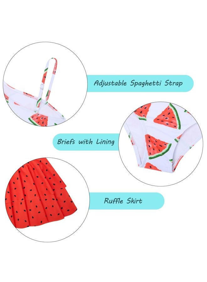 RAISEVERN Girls Bathing Suit 5T 3 Piece Swimsuit Size 6 Adjustable Spaghetti Strap Watermelon Bikini Sets with Ruffle Cover Ups Beach Skirt Cute Quick Dry Tankini Summer Swimwear - Image 5