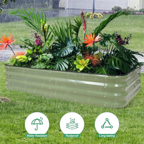 1MORE Raised Garden Bed -5X3X1 Galvanized Planter Box for Outdoor Gardening,4 in 1 Modular Raised Bed Kit with Protective Tape, Gloves for Herb,Ideal for Vegetables and Plants.Green-1Pack - Image 2