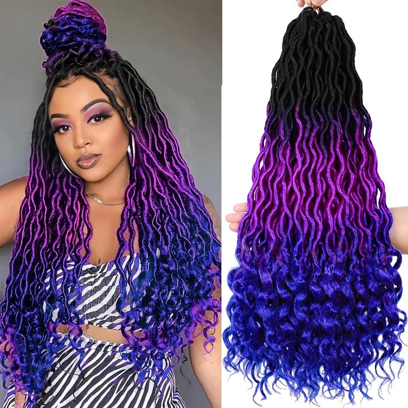 Ms Aloe Ms Aloe Ombre Faux Locs Crochet Hair 5Pack120 StrandsOmbre Purple Blue Faux Locs Crochet Braids Hair Pre Looped Goddess Locs Crochet Curly Hair for Black Women 20inch1BPurpleBlue