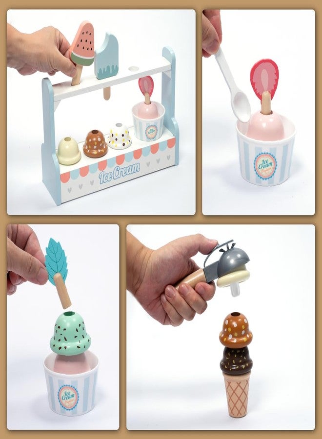 UMU® Wooden Ice Cream Counter Play Set Toy - Pretend Kitchen Accessories for Kids, Interactive PretendFood ,Montessori Shape Sorter 21 PCS Toddler Christmas Birthday Toys Gift 3+ Kids Girls &Boys - Image 4