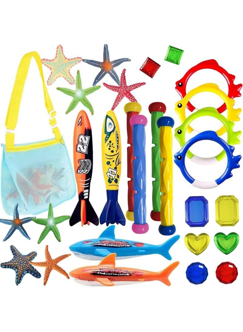 SOOFAM 29-Piece Diving Pool Toys Set for Kids - Summer Swimming & Diving Training Toys with Storage Mesh Bag - Sinking Fun Swim Games Set for Pool Parties & Training - Image 1