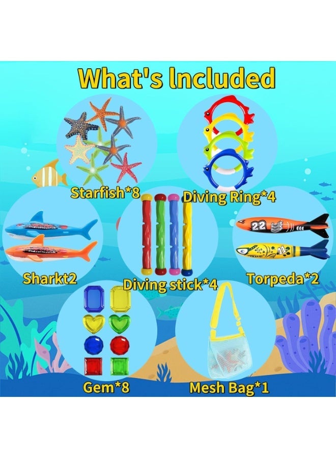 SOOFAM 29-Piece Diving Pool Toys Set for Kids - Summer Swimming & Diving Training Toys with Storage Mesh Bag - Sinking Fun Swim Games Set for Pool Parties & Training - Image 4
