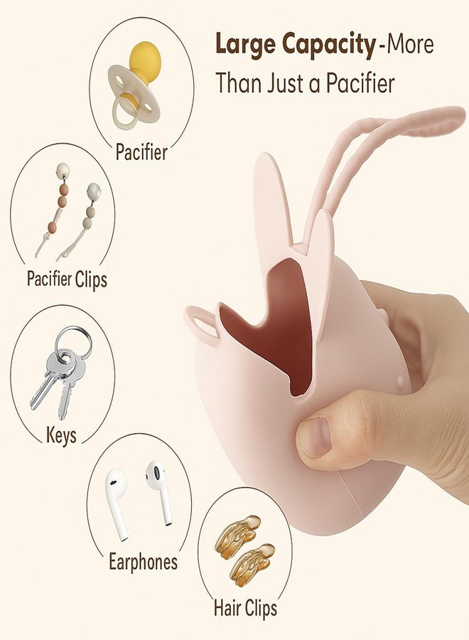 ROCCED Pacifier Holder Case Silicone Bunny Design Pacifiers Pouch with Soft Silicone Strap, Travel Storage for Stroller & Diaper Bag, Pacifier Holder Pouch for Baby, Set of 3 Beige Dusty Green Pink - Image 3