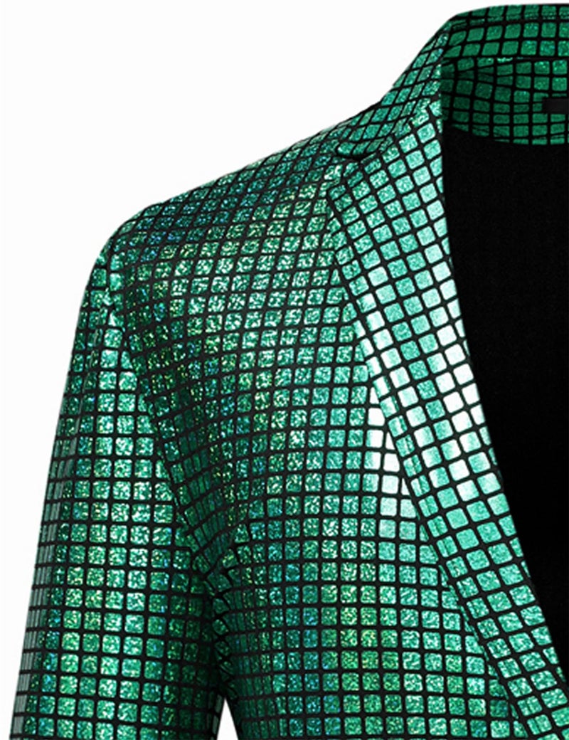 ZEROYAA Men's 70s Disco Suits Metallic Shiny Sequin Outfits Blazer and Pants Set Dance Party Costume Green Medium - Image 5