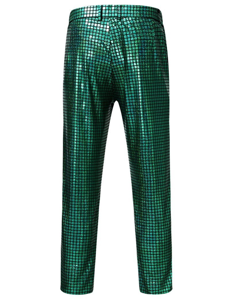 ZEROYAA Men's 70s Disco Suits Metallic Shiny Sequin Outfits Blazer and Pants Set Dance Party Costume Green Medium - Image 4