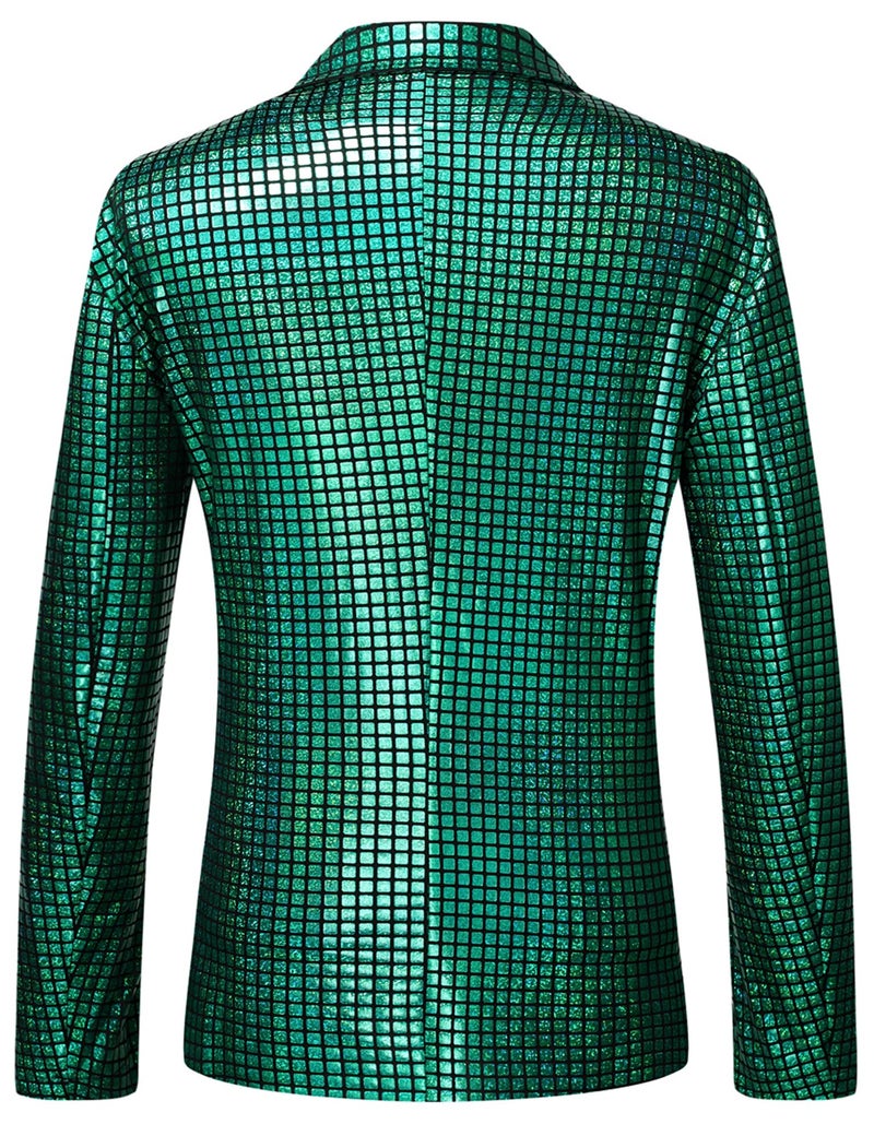 ZEROYAA Men's 70s Disco Suits Metallic Shiny Sequin Outfits Blazer and Pants Set Dance Party Costume Green Medium - Image 3