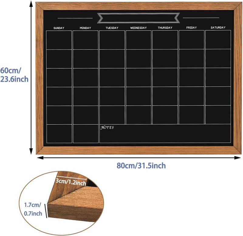 Umtiti Calendar Chalkboard, 23.6" * 31.5", Magnetic Surface Rustic Brown Solid Pine Wood Frame Chalk Board for Planning/School Timetable/Memo, Hanging Board for Office, School and Home(YLHB-QZ-6080) - Image 3