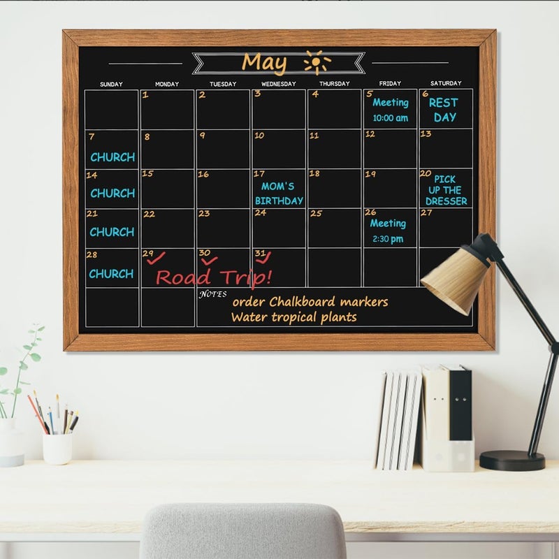 Umtiti Calendar Chalkboard, 23.6" * 31.5", Magnetic Surface Rustic Brown Solid Pine Wood Frame Chalk Board for Planning/School Timetable/Memo, Hanging Board for Office, School and Home(YLHB-QZ-6080) - Image 5