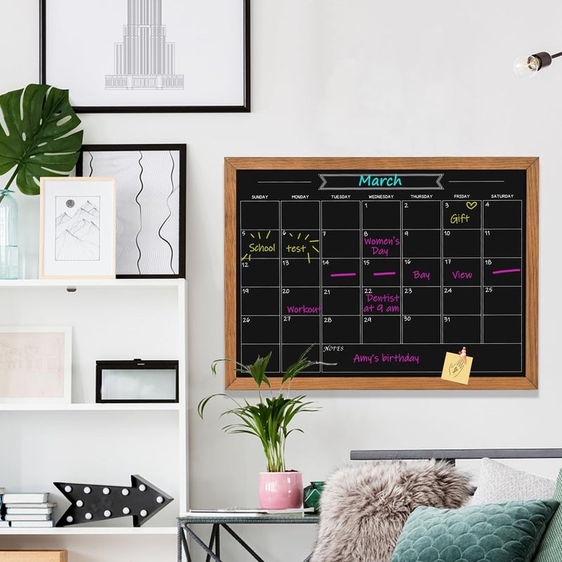 Umtiti Calendar Chalkboard, 23.6" * 31.5", Magnetic Surface Rustic Brown Solid Pine Wood Frame Chalk Board for Planning/School Timetable/Memo, Hanging Board for Office, School and Home(YLHB-QZ-6080) - Image 4
