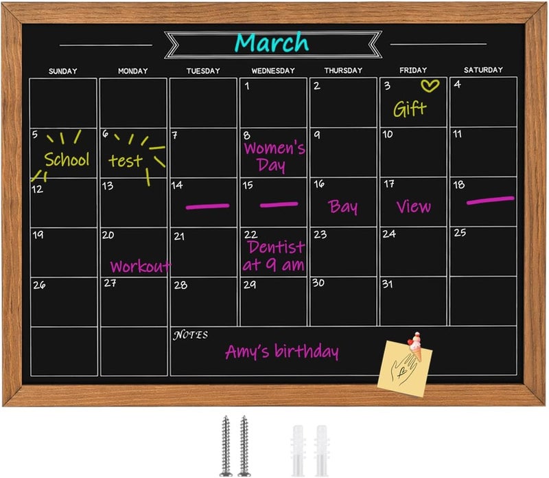 Umtiti Calendar Chalkboard, 23.6" * 31.5", Magnetic Surface Rustic Brown Solid Pine Wood Frame Chalk Board for Planning/School Timetable/Memo, Hanging Board for Office, School and Home(YLHB-QZ-6080) - Image 1