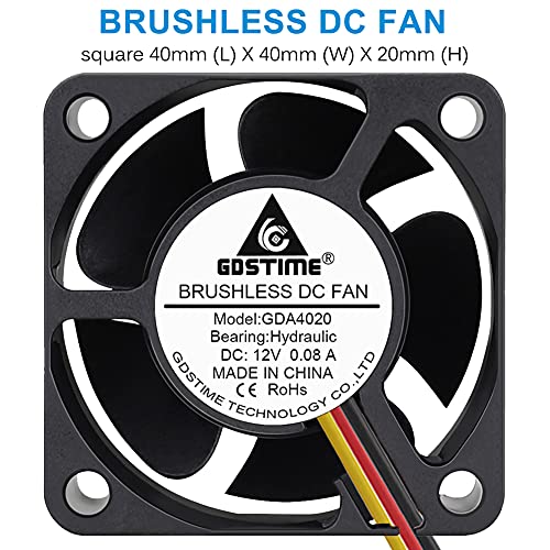GDSTIME 40mm Fan, 12V 3Pin Fan, 40mm x 40mm x 20mm 4020 0.1A Brushless CPU Cooler - Image 2