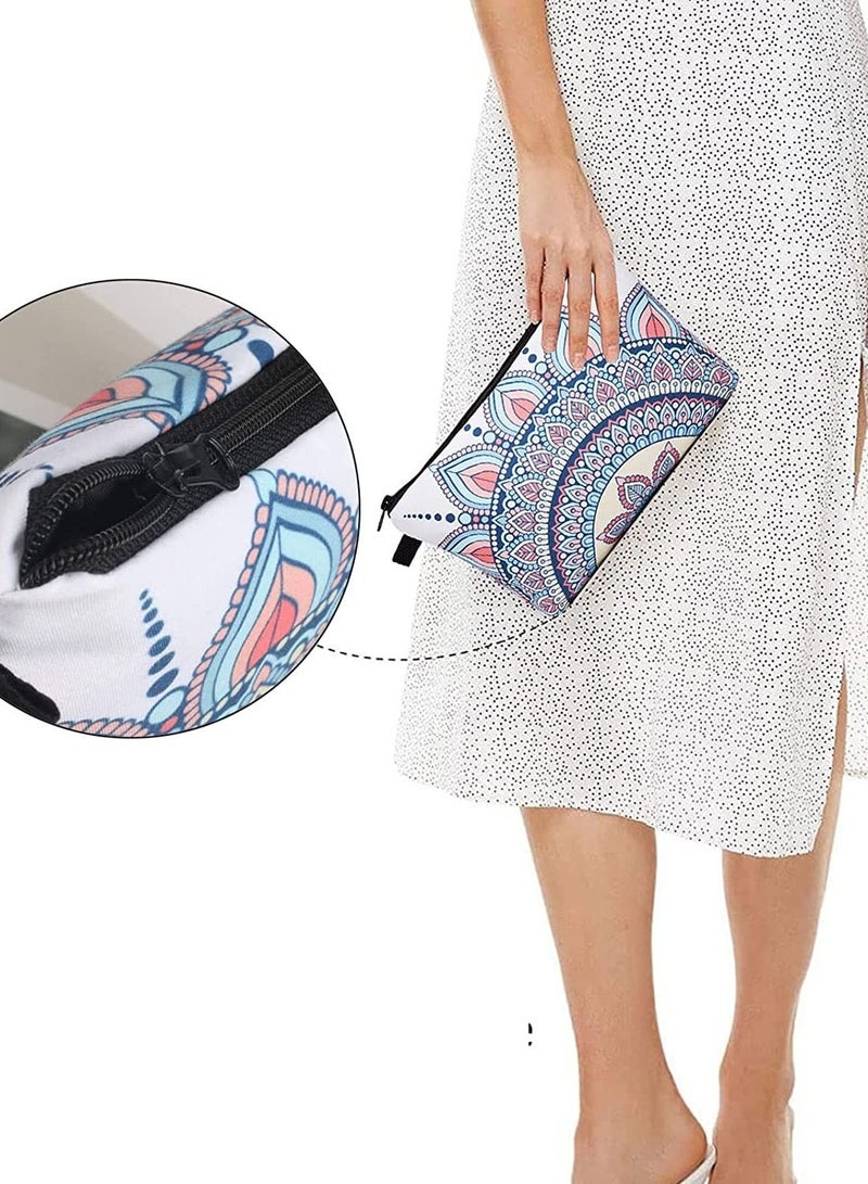 KASTWAVE Makeup Bag Set Cosmetic Bag Organizer 2PACK Small Makeup Pouch for Purse for Women Girls (Blue + Geometric White) - Image 4