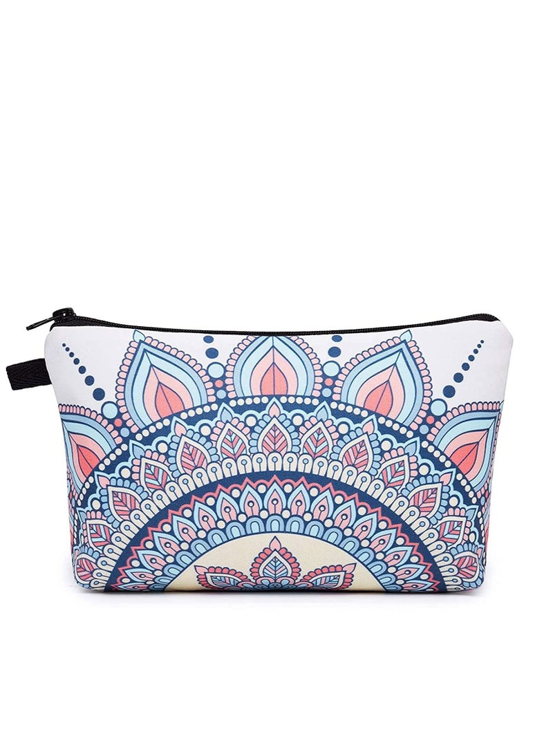 KASTWAVE Makeup Bag Set Cosmetic Bag Organizer 2PACK Small Makeup Pouch for Purse for Women Girls (Blue + Geometric White) - Image 2