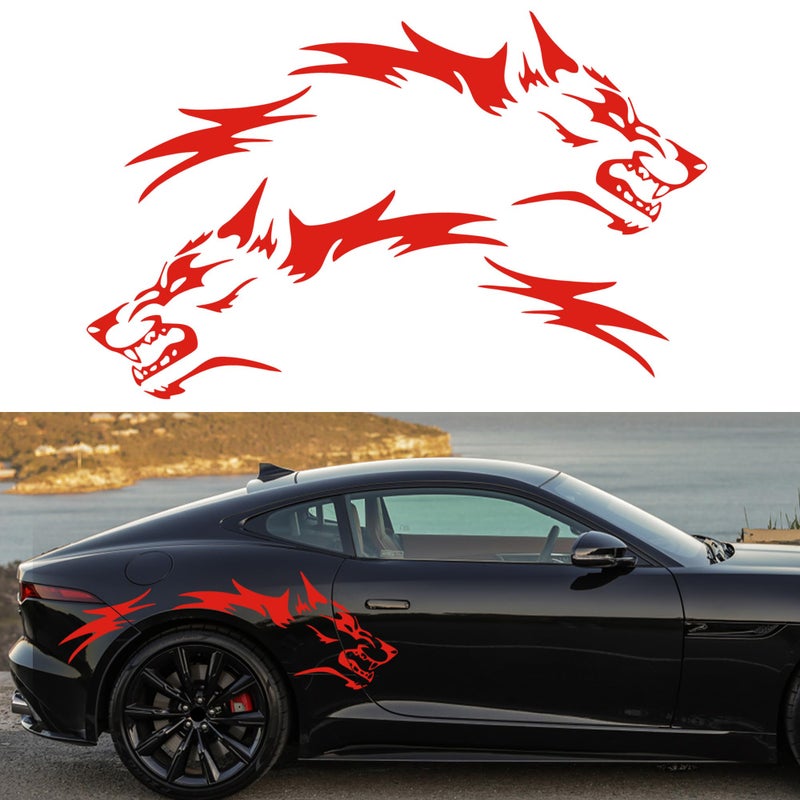 TOMALL 50'' 2Pcs Wolf Car Sticker Decal for Car Body Side Stickers Auto Wolf Graphics Racing Sports Stripes Stickers for SUV Off-Road Vehicles Car Hood Trunk Universal Waterproof Vinyl Sticker (Red) - Image 1