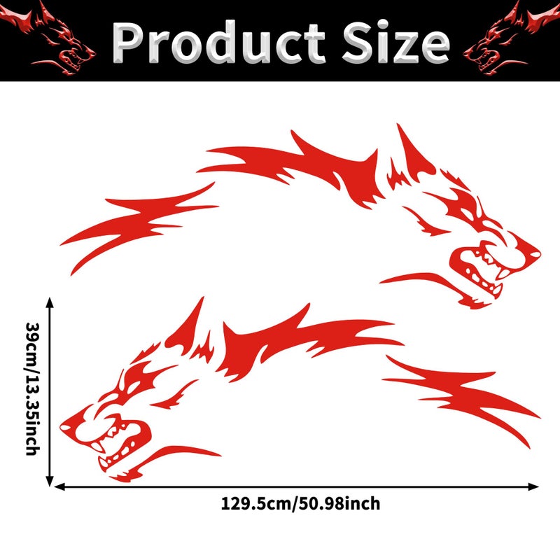 TOMALL 50'' 2Pcs Wolf Car Sticker Decal for Car Body Side Stickers Auto Wolf Graphics Racing Sports Stripes Stickers for SUV Off-Road Vehicles Car Hood Trunk Universal Waterproof Vinyl Sticker (Red) - Image 2