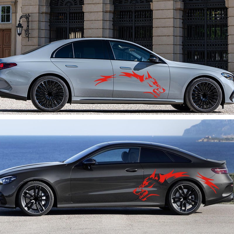 TOMALL 50'' 2Pcs Wolf Car Sticker Decal for Car Body Side Stickers Auto Wolf Graphics Racing Sports Stripes Stickers for SUV Off-Road Vehicles Car Hood Trunk Universal Waterproof Vinyl Sticker (Red) - Image 4