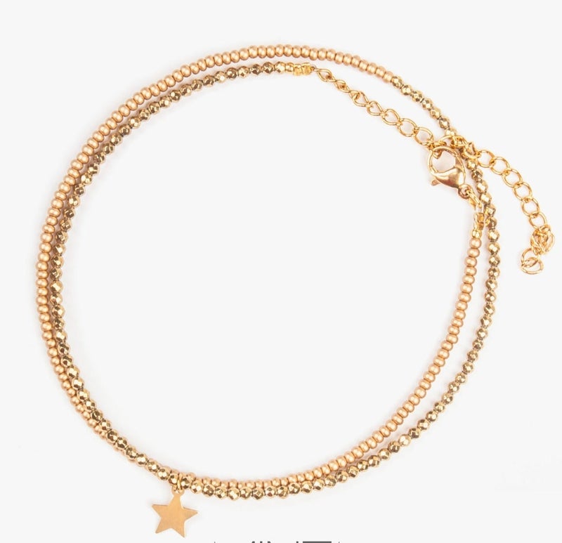 Minza “Star Pendant” Women’s Gold Anklet, Pure 18K Gold Star Charm, Hematite Stones & Czech Beads, Adjustable Chain Anklet, Jewelry for Casual & Summer Wear. - Image 4