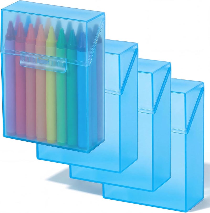 Clabby 4 Pcs Plastic Crayon Organizer Case for 24 Count Crayons Kids Art Supply Storage Box with Lid, Portable Holder for Classroom Home Travel, Fits Standard 24-Pack Crayon (Blue) - Image 1