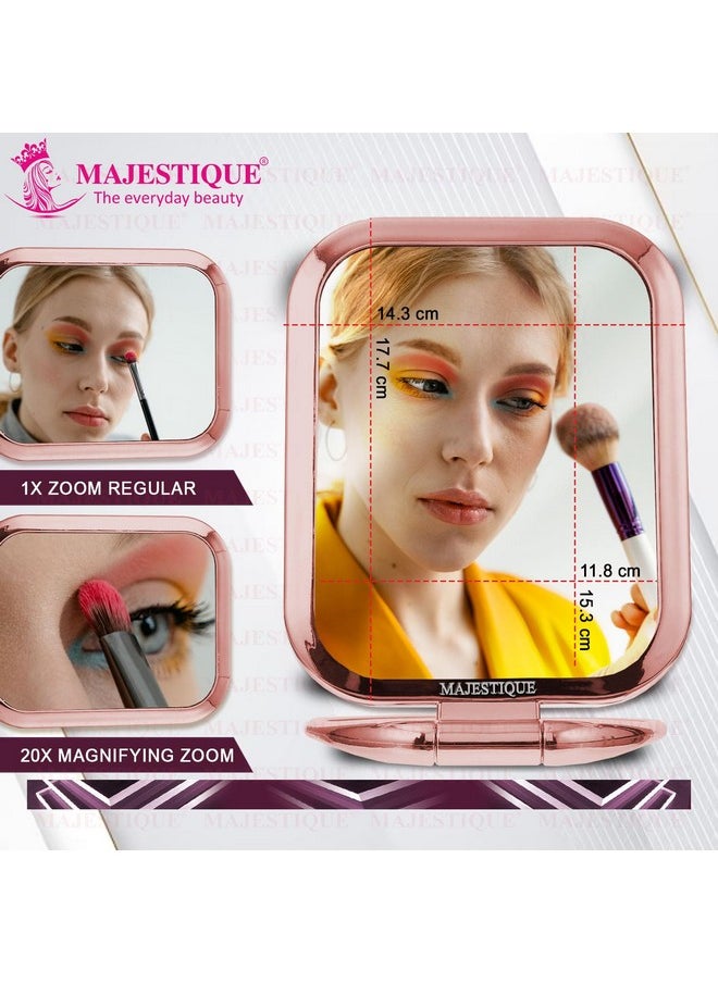 MAJESTIQUE MAJESTIQUE Tabletop Mount Double Side Makeup Mirror, 1X/20X Square Zoom Mirror, Vanity Mirror with Stand for Desk Table Camping Travel Personal, 180 Degree - Rose Gold  - Image 2