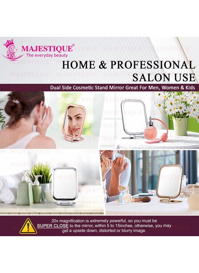 MAJESTIQUE MAJESTIQUE Tabletop Mount Double Side Makeup Mirror, 1X/20X Square Zoom Mirror, Vanity Mirror with Stand for Desk Table Camping Travel Personal, 180 Degree - Rose Gold  - Image 5
