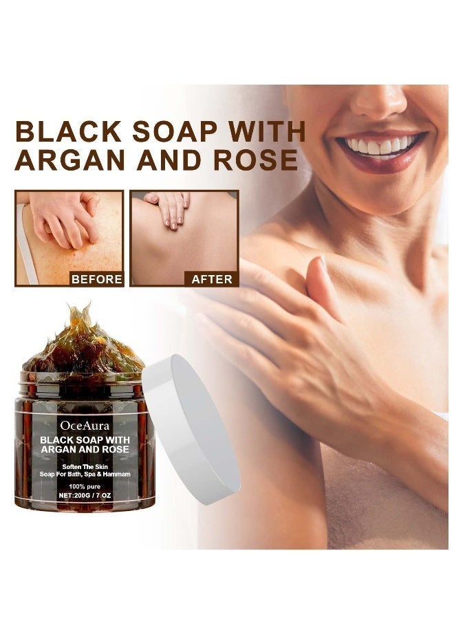 OceAura Zawina Morocco Black Beldi Soap, Black Soap with Argan and Rose, Zawina Morocco Body Scrub, Body Exfoliator Scrub, Moroccan Black Soap with Organic Argan, Beldi Soap, Black Moroccan Soap - Image 2