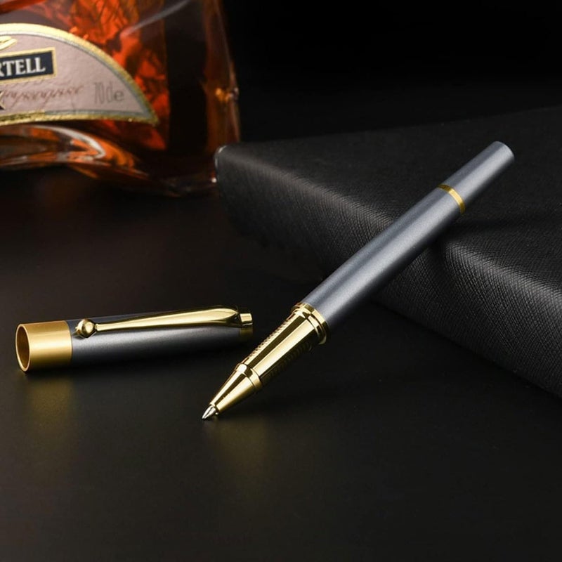 إكسفور قلم حبر جاف احترافي، مطلي باللون الفضي المعدني مع حواف من الكروم، قلم حبر جاف فاخر بعرض 0.5 مم، يأتي مع قطعتين من حبر أسود قابل لإعادة التعبئة، مناسب للمديرين التنفيذيين المحترفين والمكتب، أقلام حبر جاف أنيقة في صندوق هدايا أنيق - Image 4