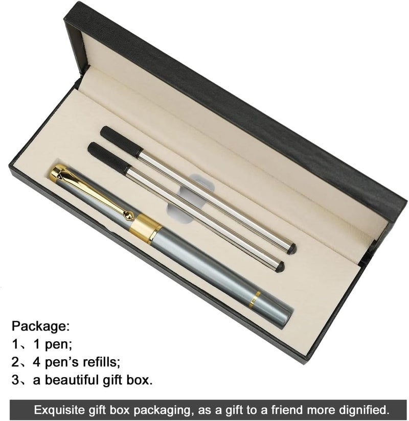 إكسفور قلم حبر جاف احترافي، مطلي باللون الفضي المعدني مع حواف من الكروم، قلم حبر جاف فاخر بعرض 0.5 مم، يأتي مع قطعتين من حبر أسود قابل لإعادة التعبئة، مناسب للمديرين التنفيذيين المحترفين والمكتب، أقلام حبر جاف أنيقة في صندوق هدايا أنيق - Image 5