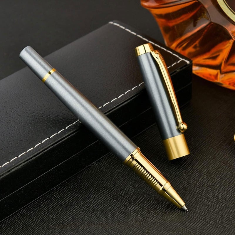 إكسفور قلم حبر جاف احترافي، مطلي باللون الفضي المعدني مع حواف من الكروم، قلم حبر جاف فاخر بعرض 0.5 مم، يأتي مع قطعتين من حبر أسود قابل لإعادة التعبئة، مناسب للمديرين التنفيذيين المحترفين والمكتب، أقلام حبر جاف أنيقة في صندوق هدايا أنيق - Image 3