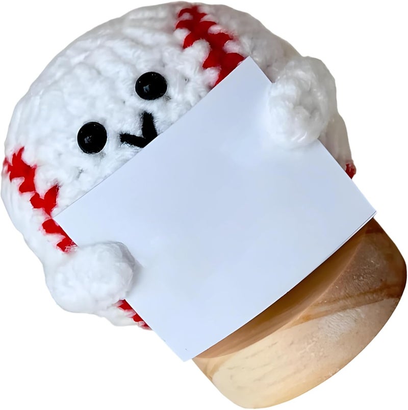 Handmade Crocheted 4.7 in Baseball Doll with Base, Emotional Support Gift for Sports Lovers, Comes with Encouraging Card - Image 1