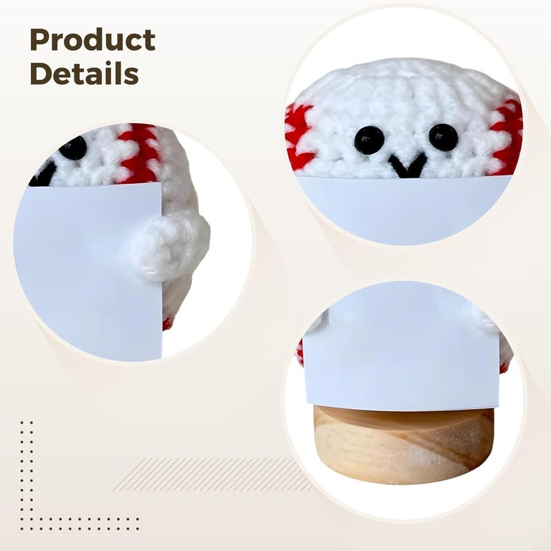 Handmade Crocheted 4.7 in Baseball Doll with Base, Emotional Support Gift for Sports Lovers, Comes with Encouraging Card - Image 5