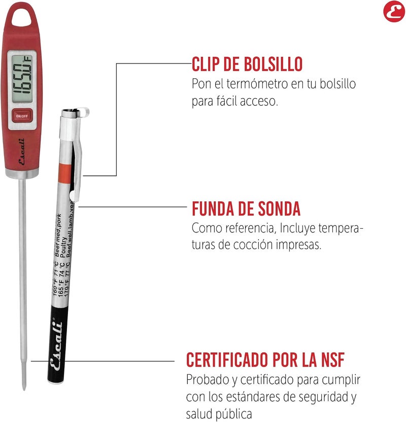 Escali DH1 Gourmet Digital Meat Thermometer with Extra Long Probe, NSF Certified, Red - Image 4