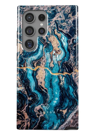 BURGA Luxury Gold Glitter Marble Phone Case Compatible with Samsung S24 Ultra  Double Layer Silicone Protective Case Mystic River