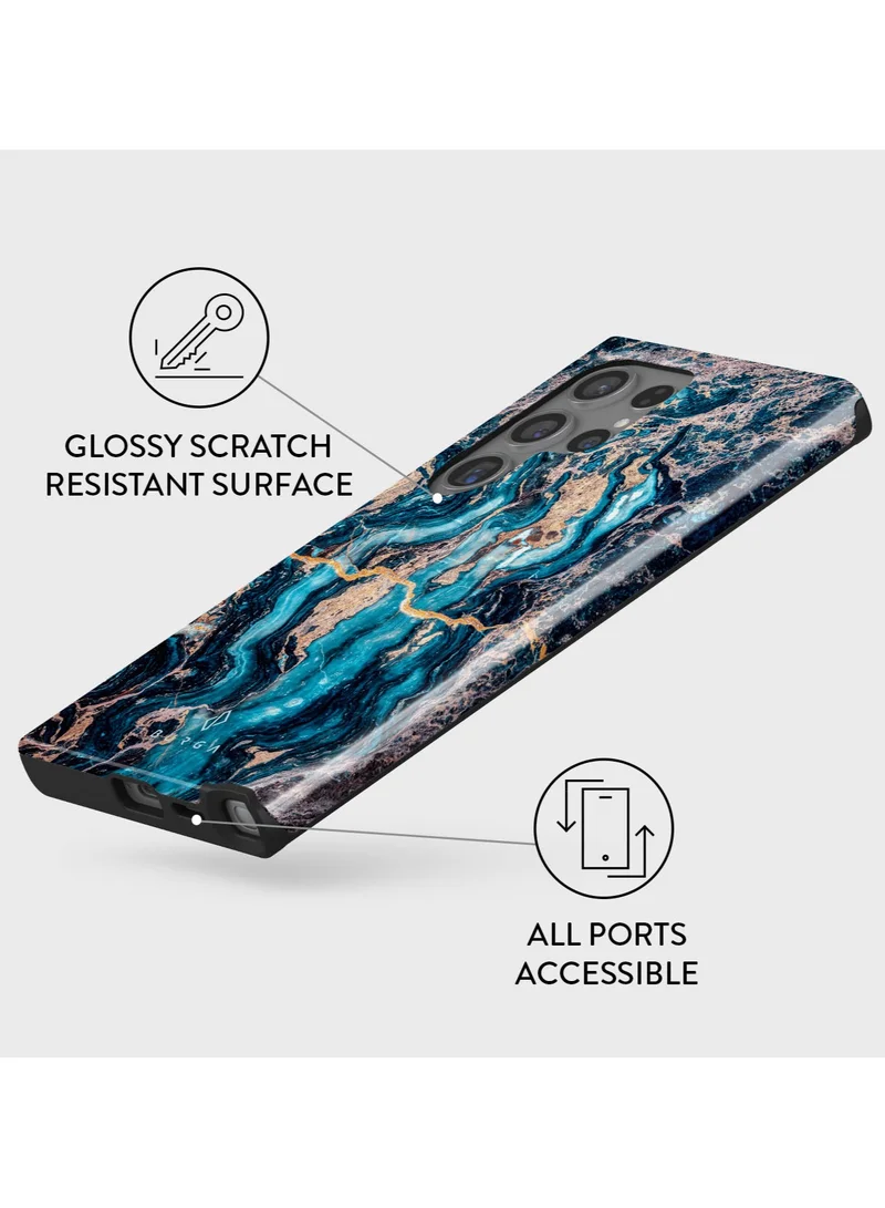 BURGA Luxury Gold Glitter Marble Phone Case Compatible with Samsung S24 Ultra  Double Layer Silicone Protective Case Mystic River