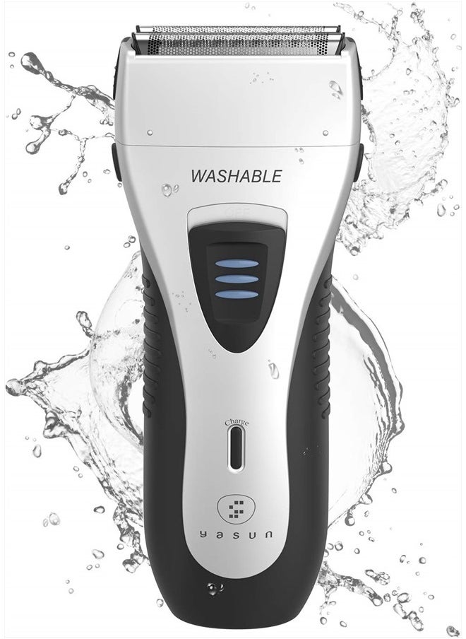 YASUN Electric Razor for Men, YASUN Men's Double Foil Electric Razor, Wet/Dry IPX7 Waterproof Electric Shavers for Men with Pop-up Beard Trimmer, Cordless Rechargeable Mens Razor - YS5800 Silver & Black  - Image 1
