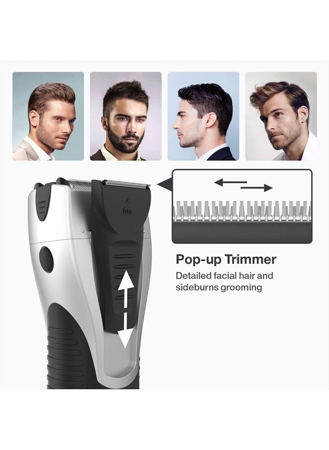 YASUN Electric Razor for Men, YASUN Men's Double Foil Electric Razor, Wet/Dry IPX7 Waterproof Electric Shavers for Men with Pop-up Beard Trimmer, Cordless Rechargeable Mens Razor - YS5800 Silver & Black  - Image 3