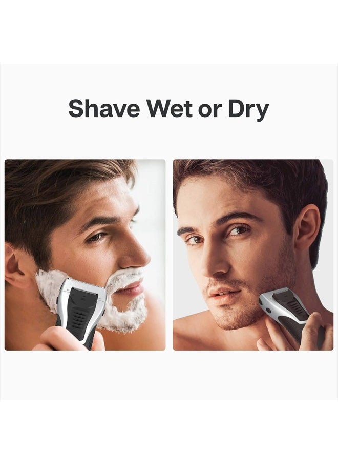 YASUN Electric Razor for Men, YASUN Men's Double Foil Electric Razor, Wet/Dry IPX7 Waterproof Electric Shavers for Men with Pop-up Beard Trimmer, Cordless Rechargeable Mens Razor - YS5800 Silver & Black  - Image 4