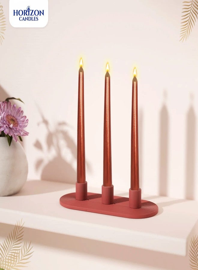horizon candles مجموعة شموع هورايزون المخروطية غير المعطرة، 10 قطع - شموع تدوم 9 ساعات، بدون دخان أو تقطير، مثالية لتزيين طاولات حفلات الزفاف، وحفلات العشاء، والاحتفالات، وديكور المنزل - لون نحاسي معدني - Image 2