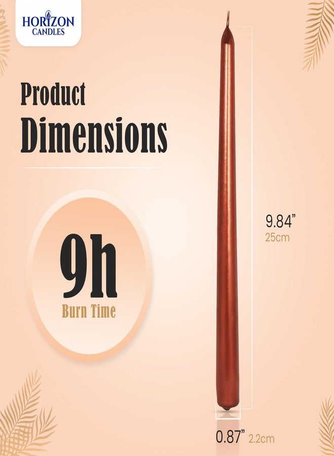 horizon candles مجموعة شموع هورايزون المخروطية غير المعطرة، 10 قطع - شموع تدوم 9 ساعات، بدون دخان أو تقطير، مثالية لتزيين طاولات حفلات الزفاف، وحفلات العشاء، والاحتفالات، وديكور المنزل - لون نحاسي معدني - Image 4