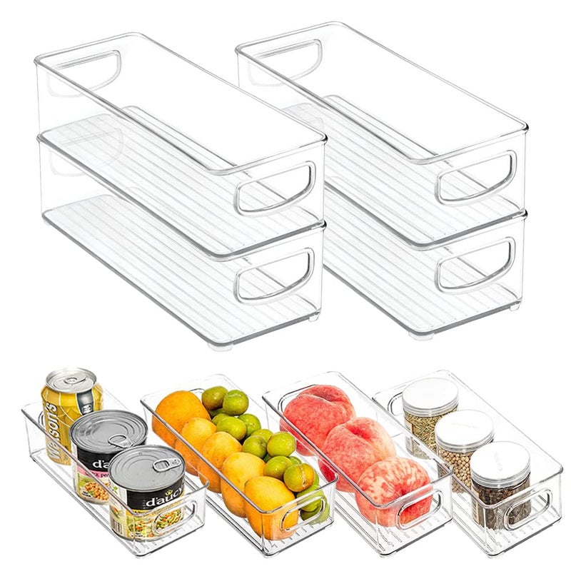mDesign Plastic Long Stackable Storage Organizer Container Organization Bin wHandles for Kitchen Pantry Fridge Freezer Cabinet Perfect to Hold Breast Milk Ligne Collection 4 Pack Clear